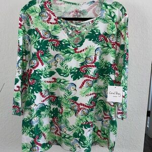 🌴Coral bay Tshirt Woman Holiday Casual Party Comfort 3/4 Sleeve Size 1X